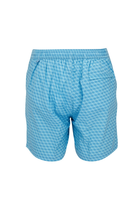 Peter Millar - Marina Blue Chiavari Cube Print Swim Trunks