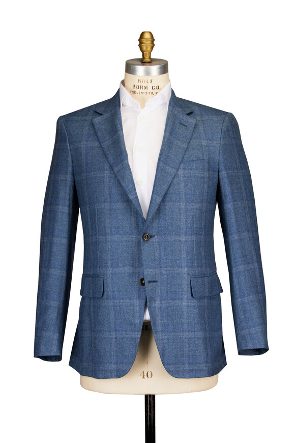 Canali Kei Midnight Blue Plaid Silk & Cashmere Sportcoat - view 2