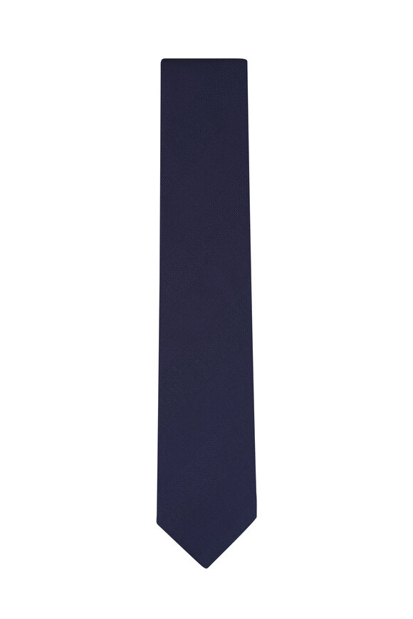 Eton Navy Blue Block Stripe Silk Necktie