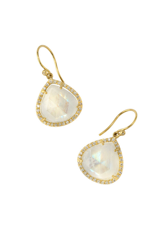 Irene Neuwirth - Rainbow Moonstone & Diamond Drop Earrings 