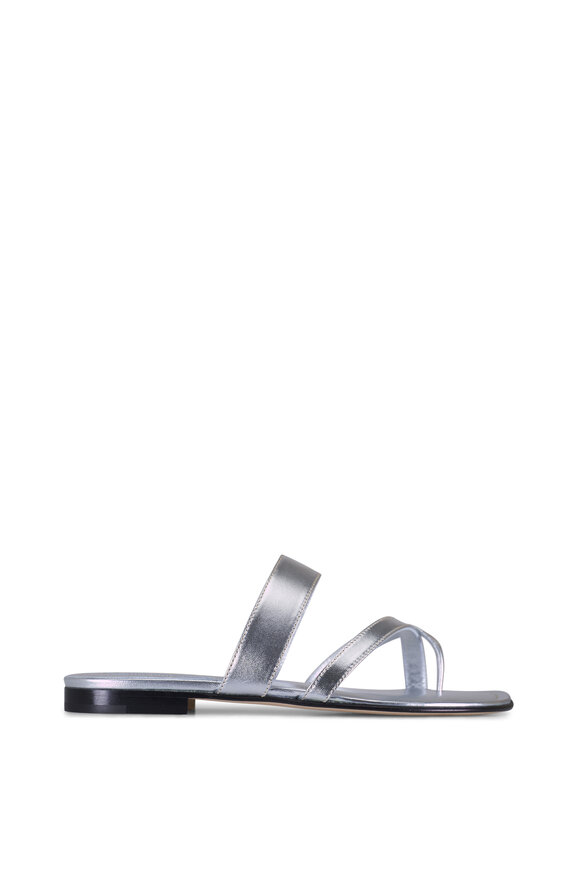 Manolo Blahnik Susa Silver Leather Flat Sandal - view 3