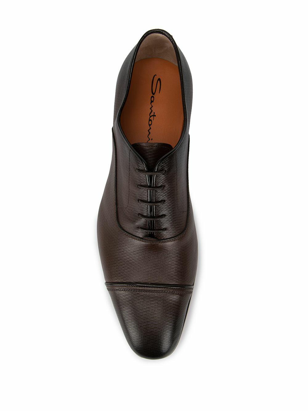 Santoni - Iafet Dark Brown Textured Leather Cap-Toe Oxford