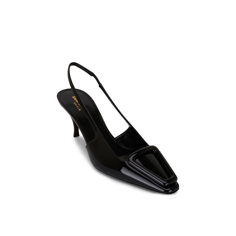 SAINT LAURENT Oxalis patent leather-trimmed mesh slingback pumps