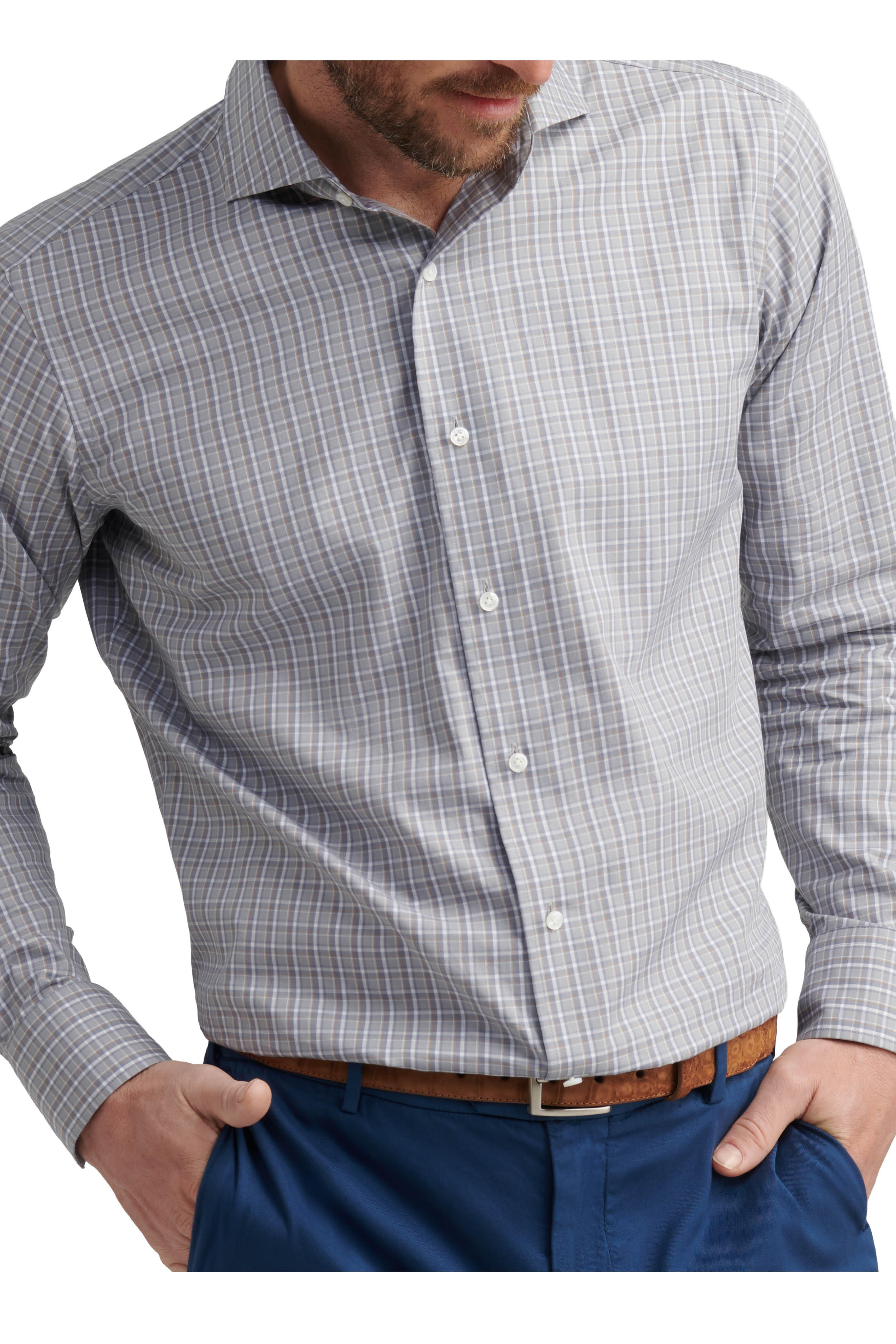 Peter Millar - Abetone Rain Cloud Gray Plaid Cotton Sport Shirt