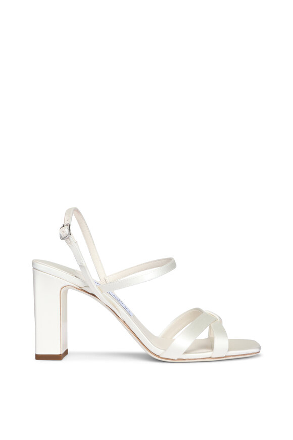 Jimmy Choo Elsy Ivory Satin & Crystal Buckle Sandal, 85mm - view 2