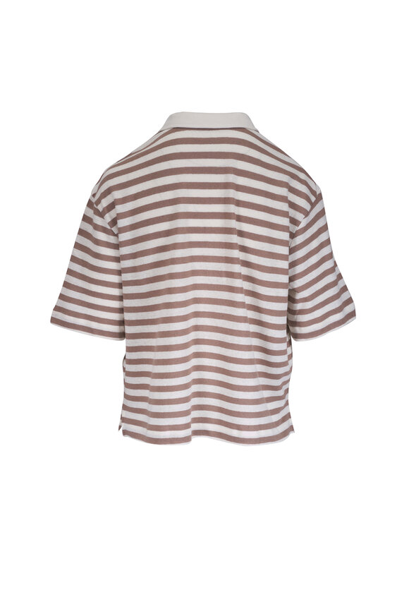 Majestic Coffee Cotton & Linen Stripe Polo - view 3
