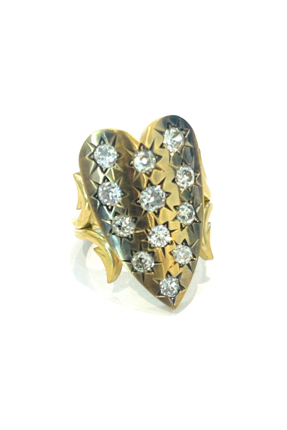 Sylva & Cie 18k Yellow Gold Heart Twinkle Ten Table Ring