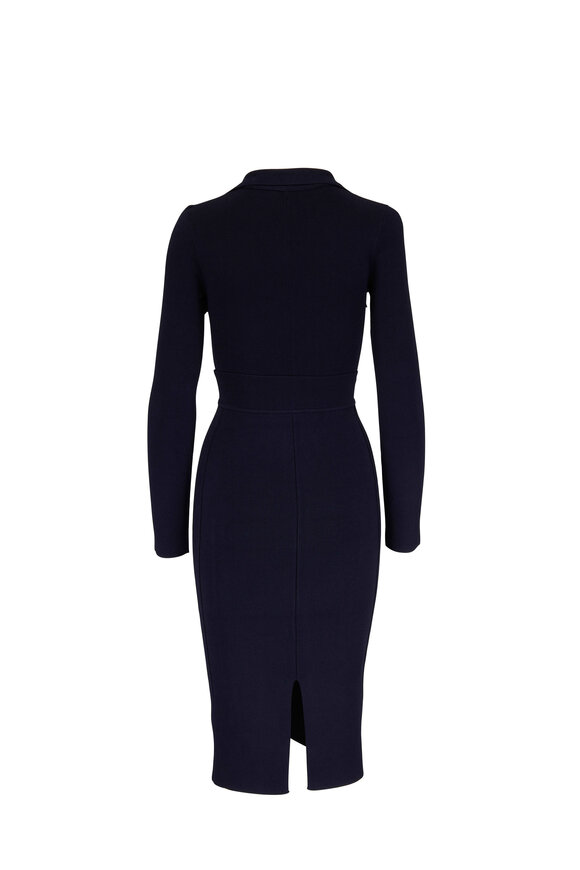 Scanlan Theodore - Navy Blue Crepe Knit Drape Dress