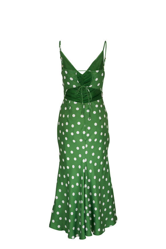 Carolina Herrera - Green Polka Dot V-Neck Ruched Dress