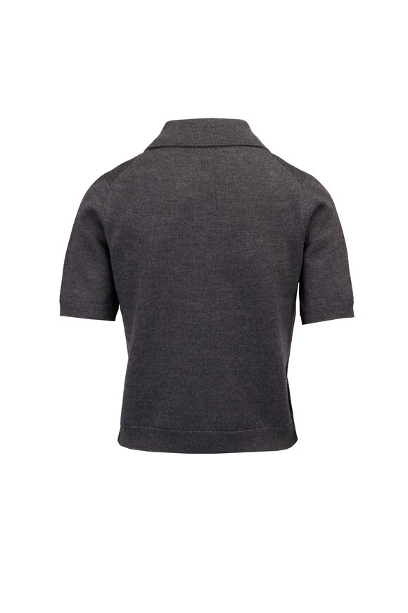 Tanya Taylor Camilla Gray Embroidered Knit Polo - view 2
