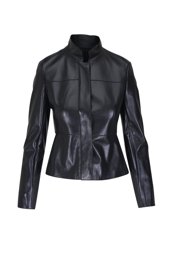 Akris Tino Lacquer Leather Fitted Jacket