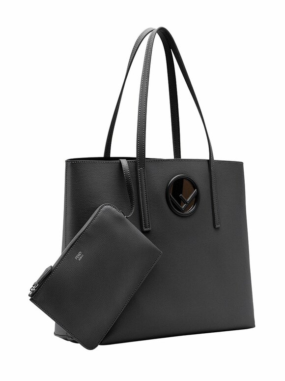 Fendi - Black Grained Leather Logo Shopper