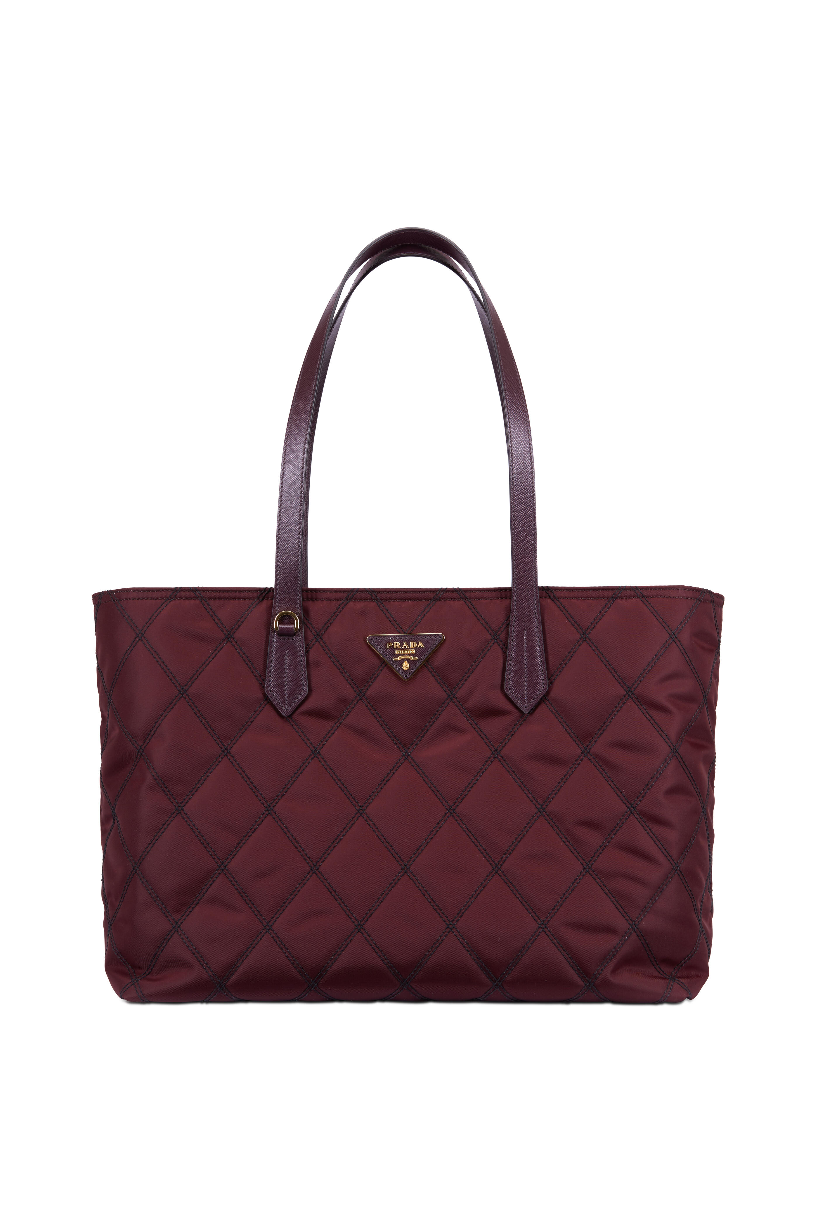 Prada - Burgundy Nylon Quilted Tote | Mitchell Stores