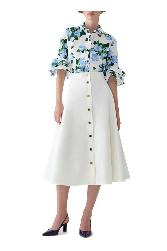 Carolina Herrera White & Blue Multi Rose Print Tiered Sleeve Top - view 2