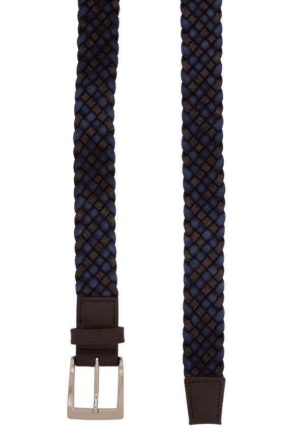 W Kleinberg - Brown & Blue Leather Braided Belt