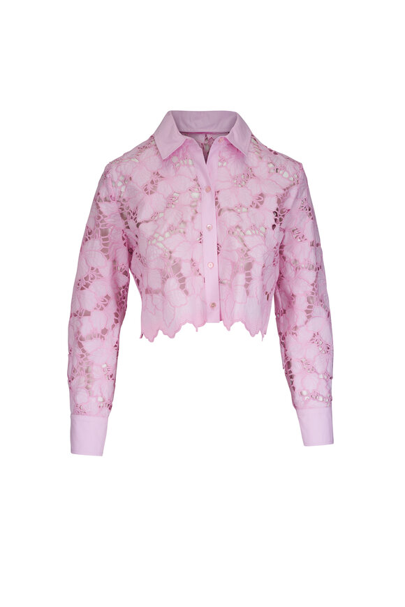 L'Agence Seychelle Pale Cameo Pink Cropped Eyelet Blouse