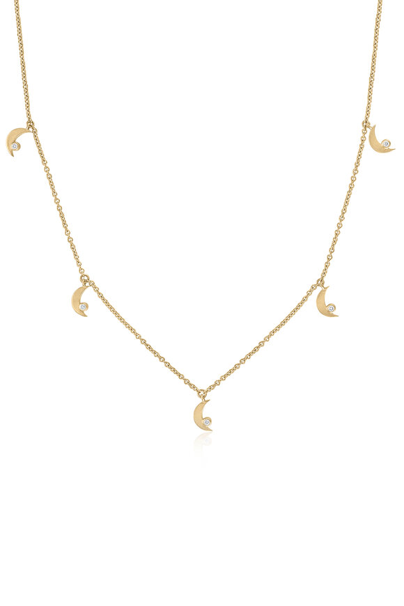 Loriann 14k Yellow Gold Moon Dangle Diamond Necklace - view 1