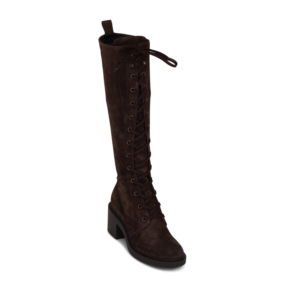Gianvito Rossi - Camoscio Moka Suede Lace Up Tall Boot, 45mm