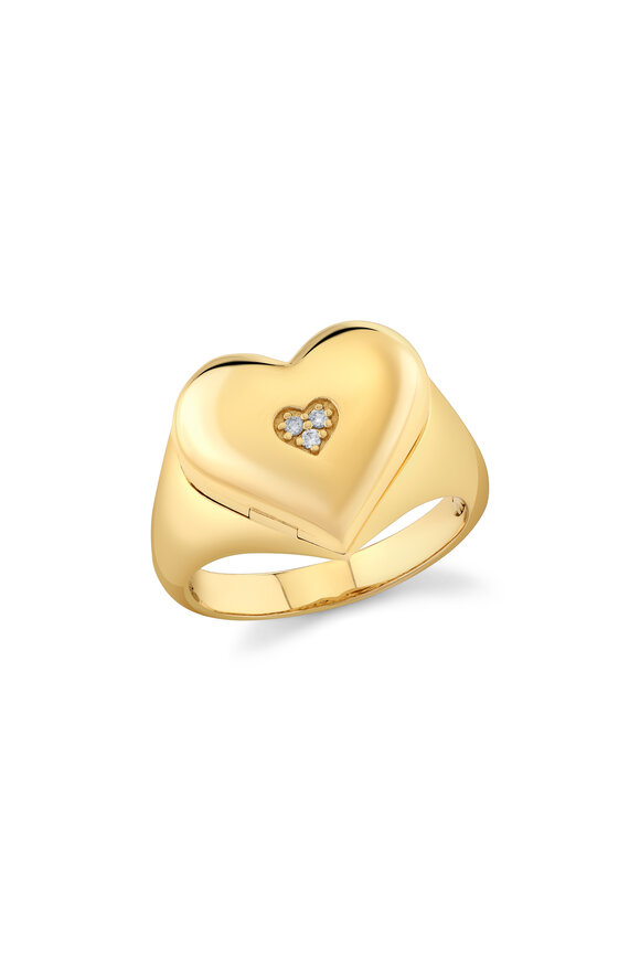 Sydney Evan Gold & Diamond Heart Locket Signet Ring - view 1