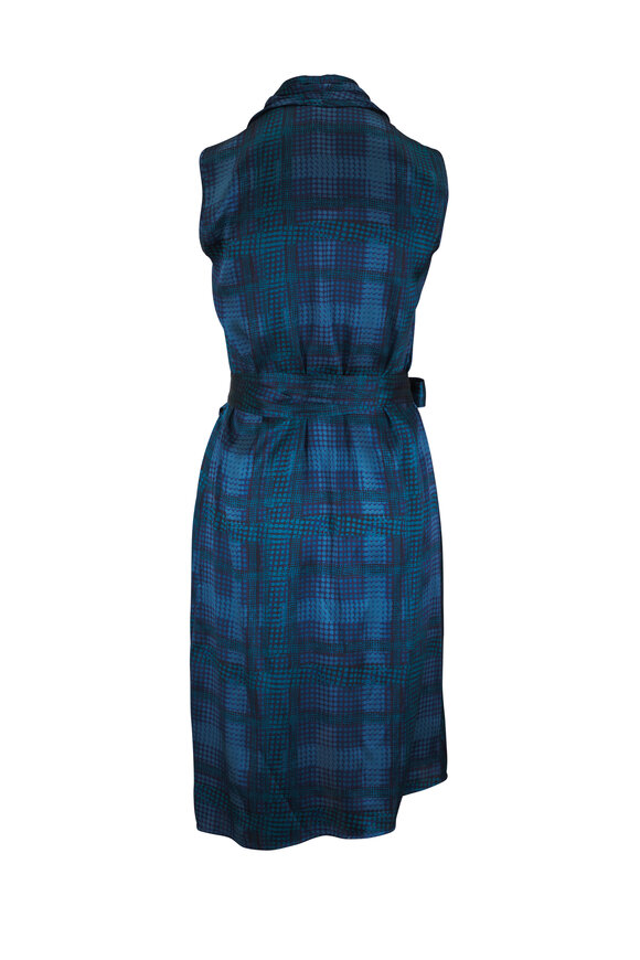 Kiton Light & Dark Blue Print Sleeveless Silk Wrap Dress - view 4