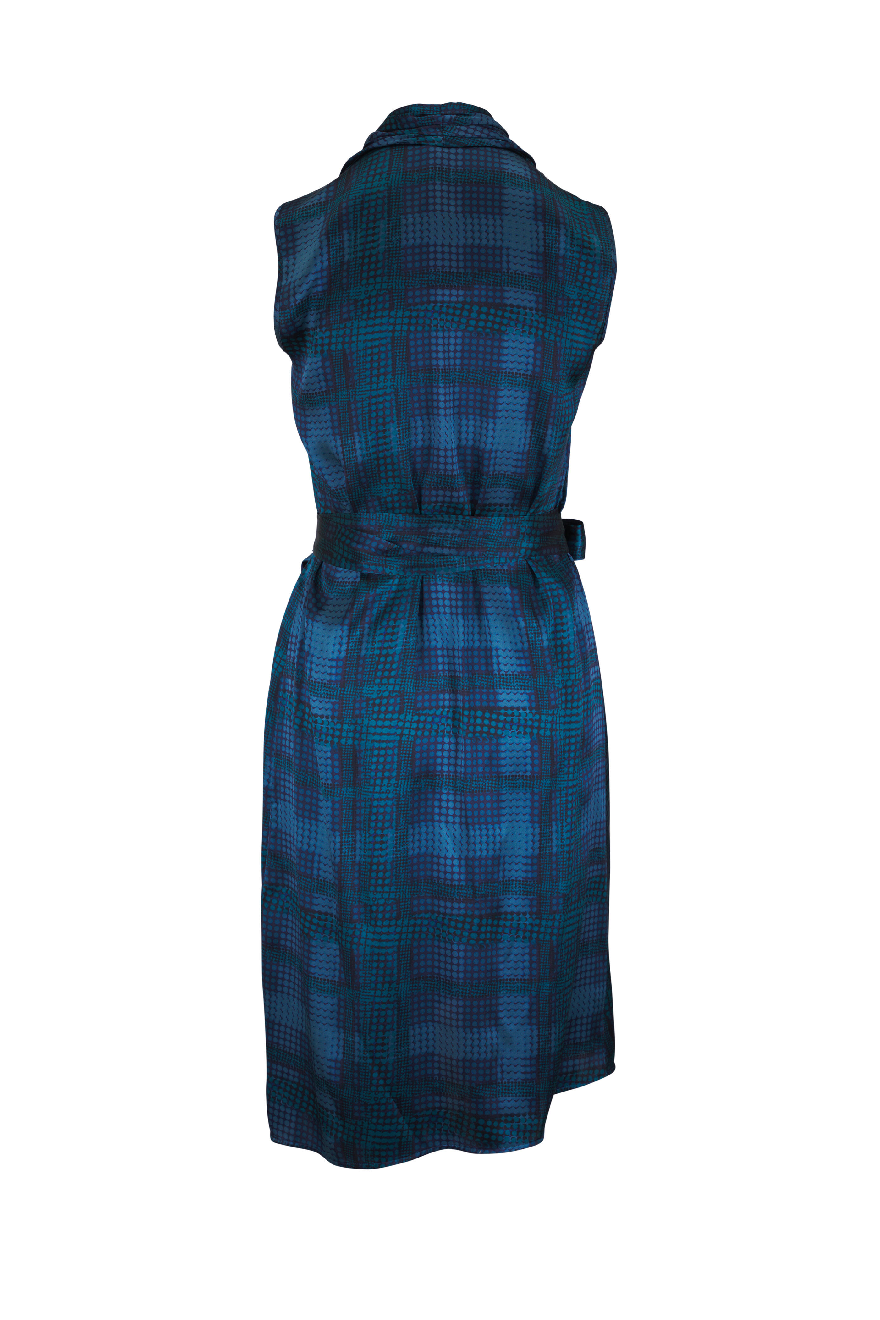 Kiton - Light & Dark Blue Print Sleeveless Silk Wrap Dress - view 4