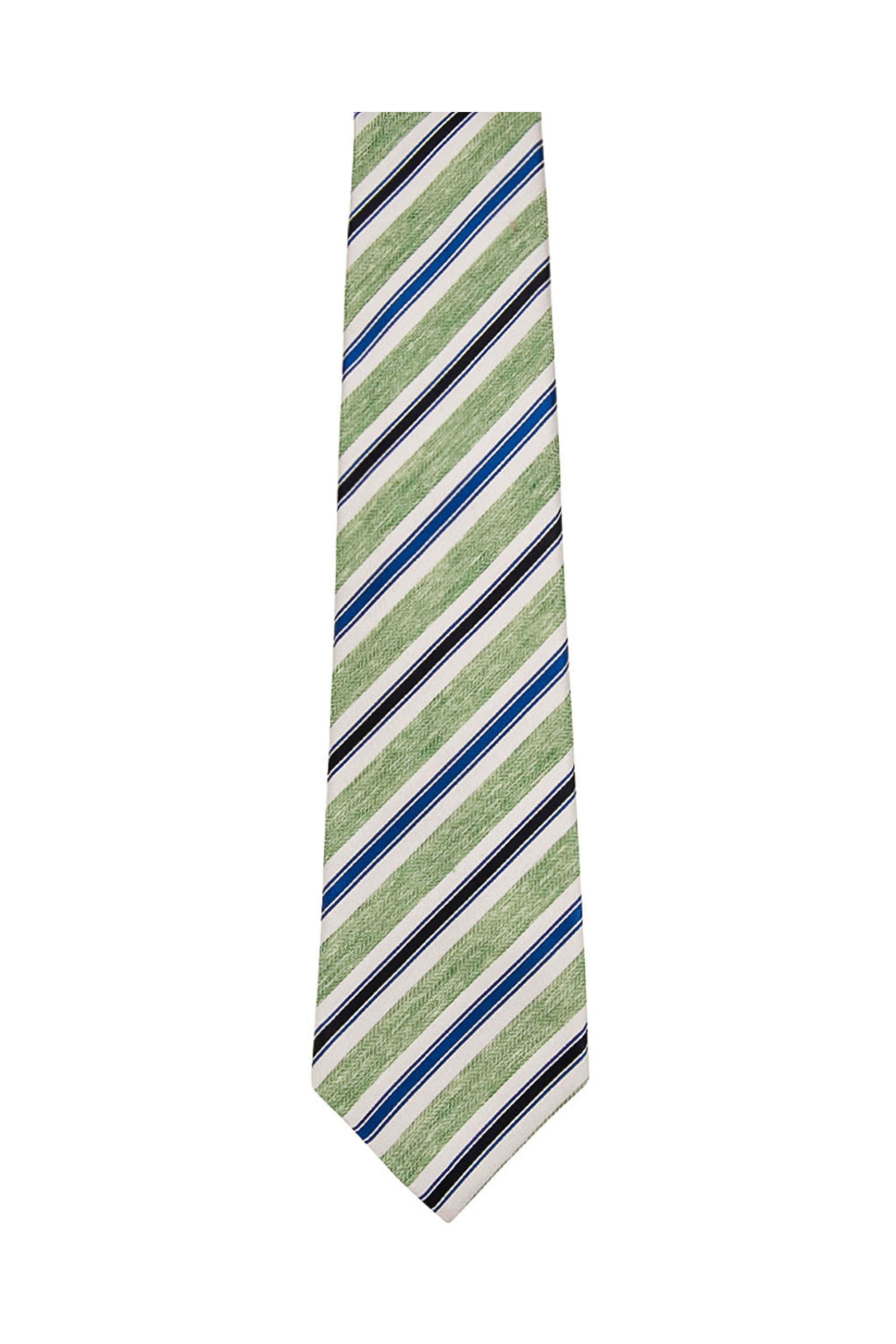 Kiton - Mint Cobalt and Navy Stripe Tie