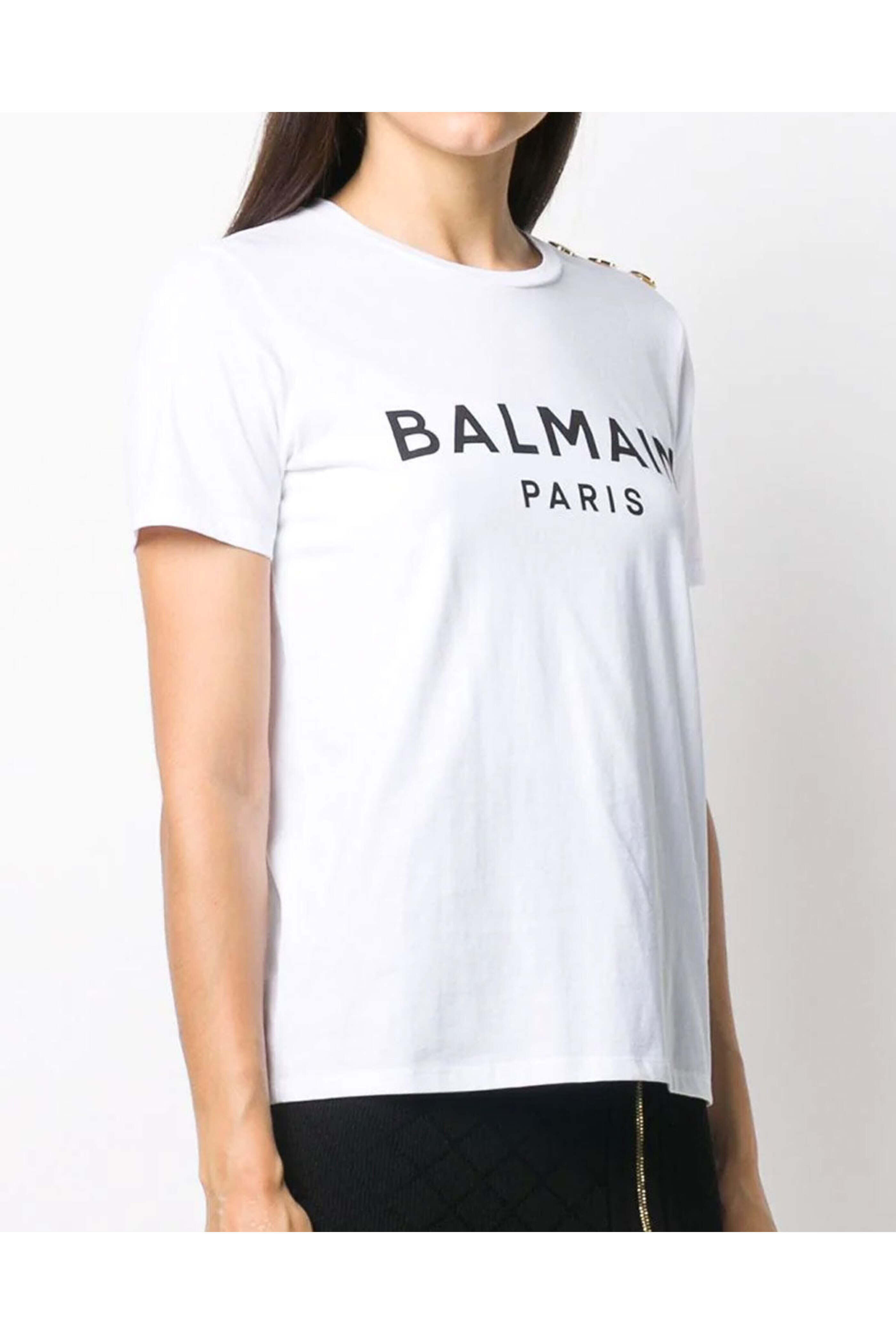 Balmain - White Button Embellished Logo T-Shirt
