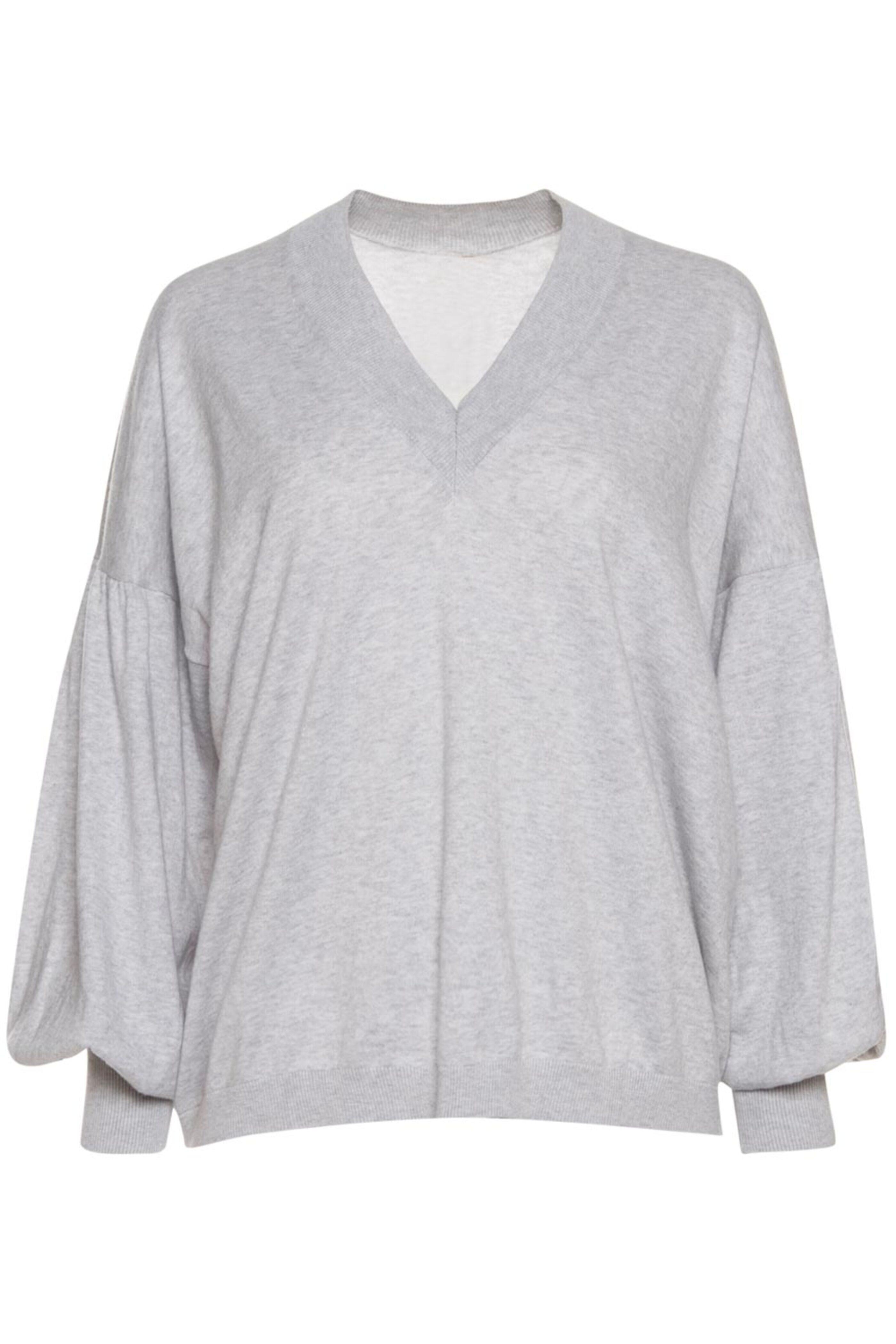 Nude - Pearl Grey V-Neck Balloon Sleeve Sweater