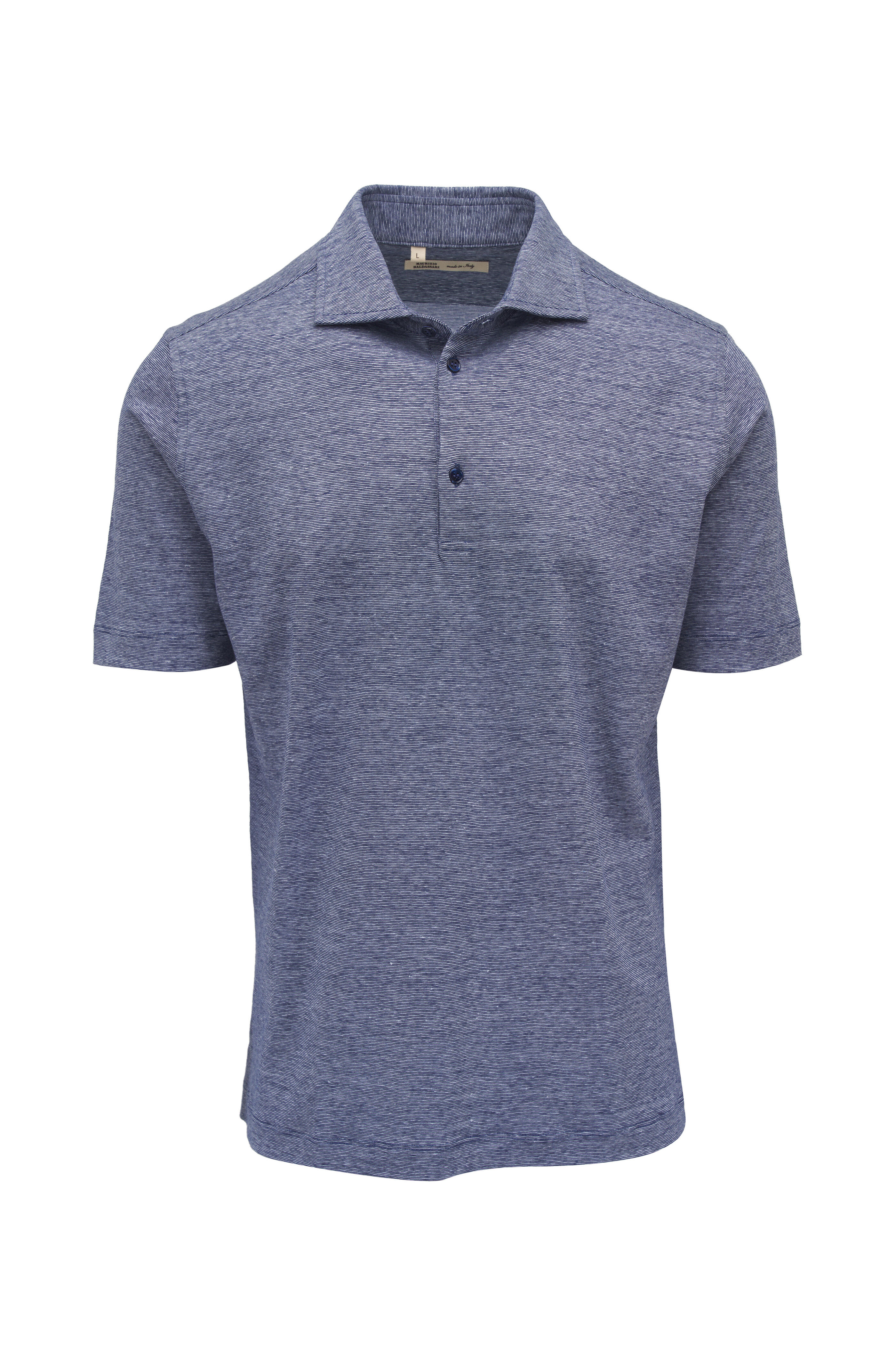 Maurizio Baldassari - Blue Micro Stipe Wool & Linen Polo