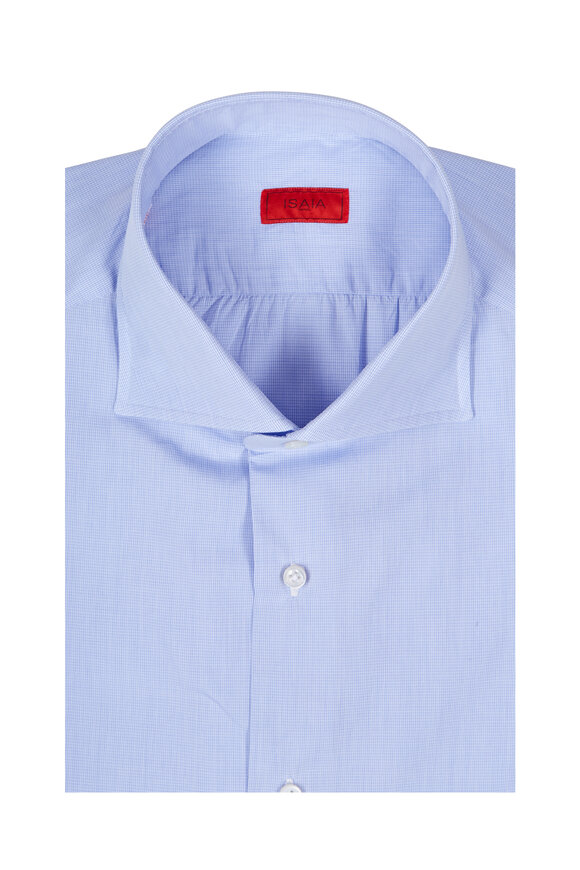 Isaia - Light Blue Micro Check Dress Shirt