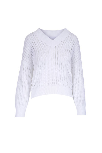 Brunello Cucinelli - White Linen & Silk Paillette Crop Snap