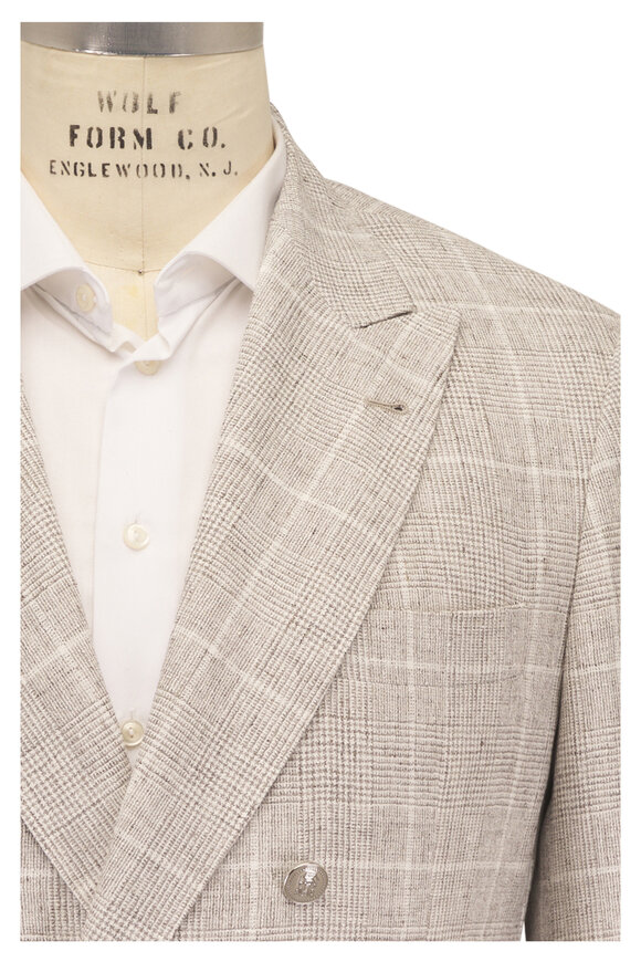 Brunello Cucinelli Eggshell Windowpane Plaid Double Breasted Suit - view 1