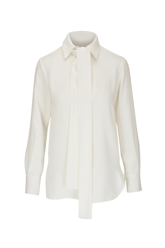 Kiton - White Tie Neck Blouse 