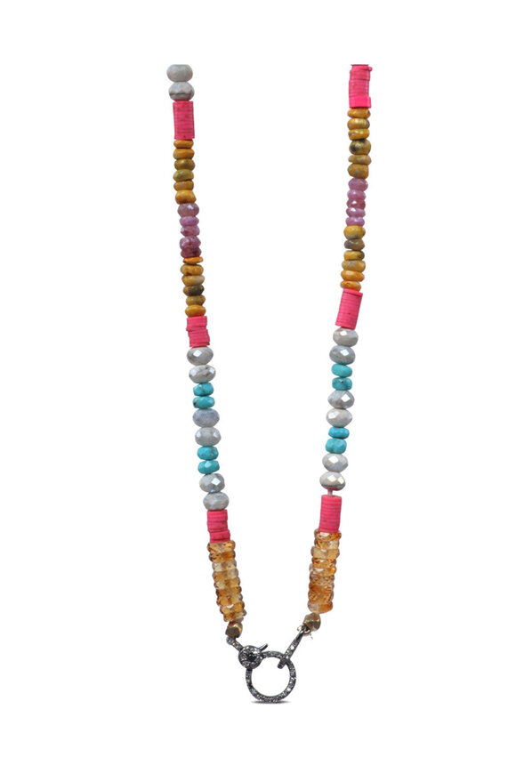 Royal Nomad Jewelry Multi Color Beaded Necklace with Diamond Clasps