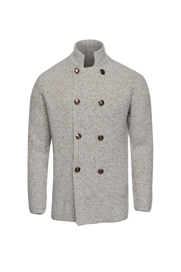 Brunello Cucinelli Ecru Double Breasted Knit Cardigan