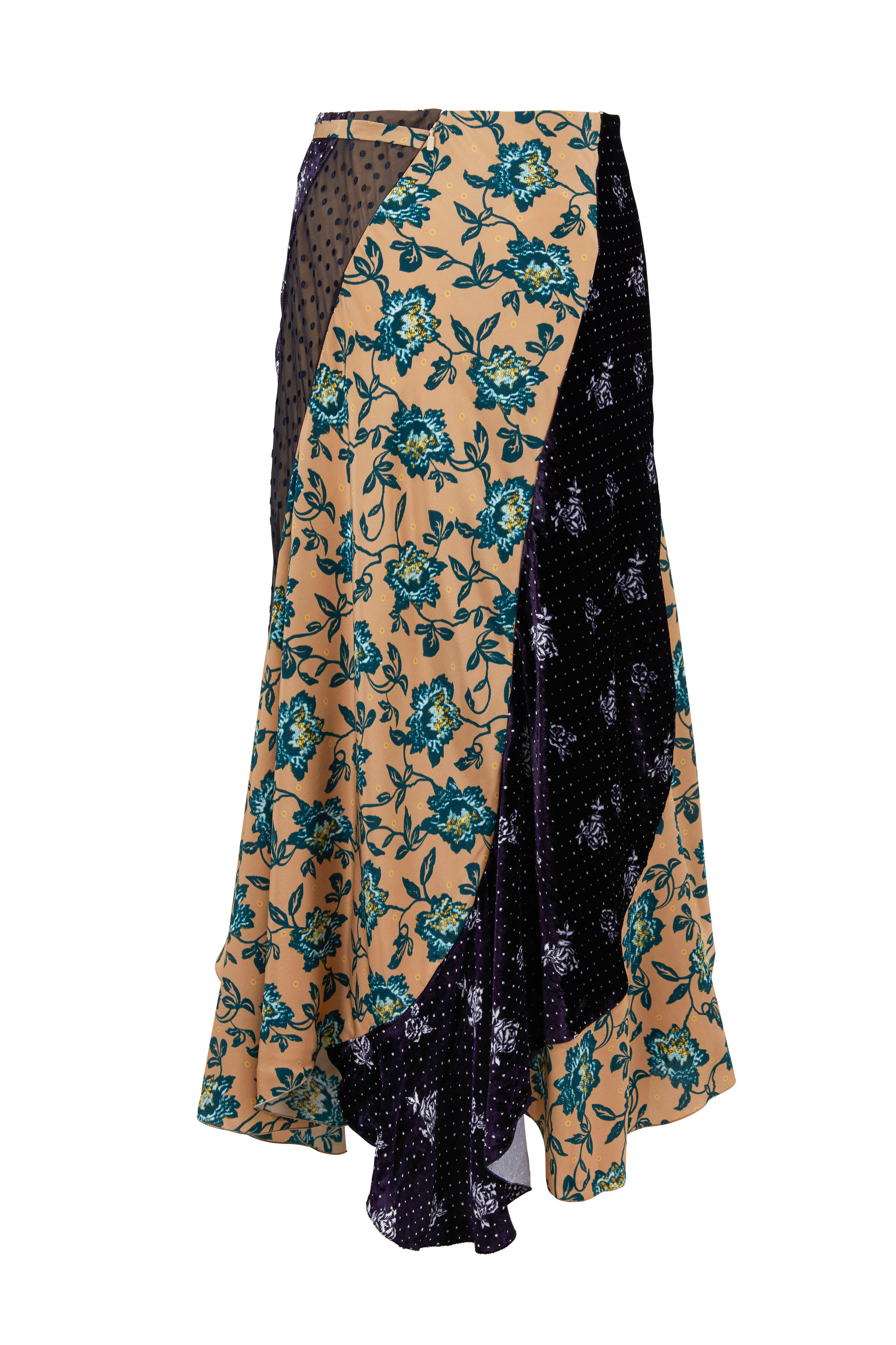 Chloé - Beige & Blue Mixed Media Silk Flower Print Skirt