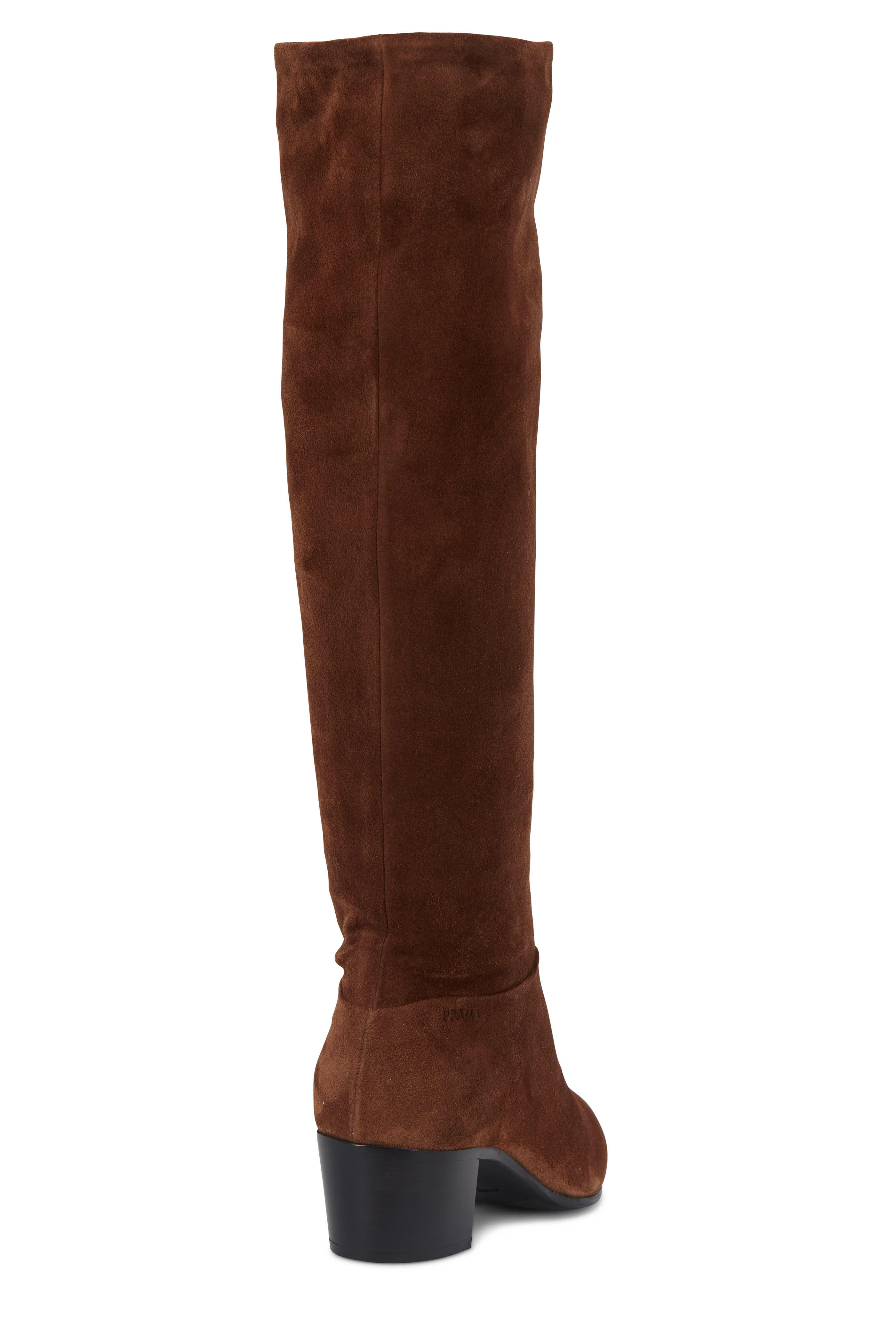 Prada - Brown Suede Slouchy Tall Boot, 45mm | Mitchell Stores Prada - Brown Suede Slouchy Tall Boot, 45mm | Mitchell Stores
