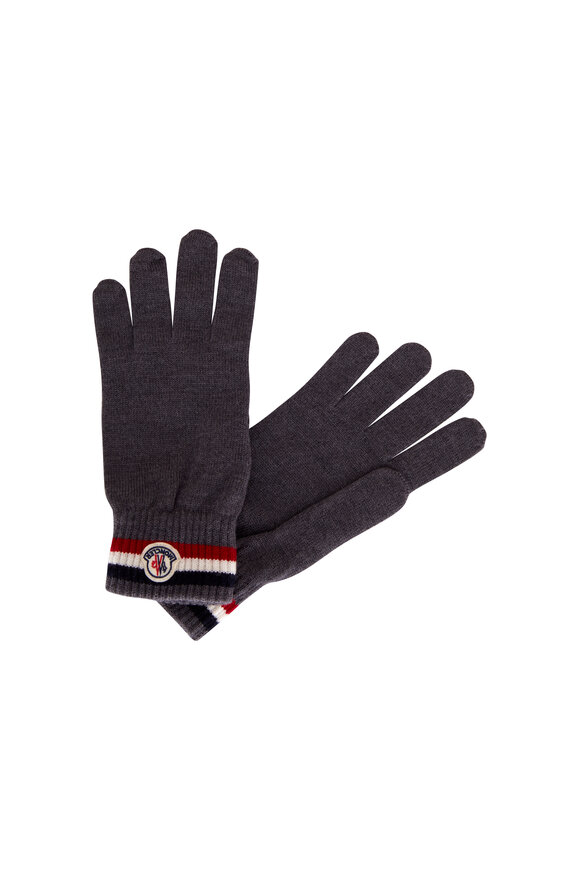 Moncler - Gray Wool Multicolor Trim Gloves 