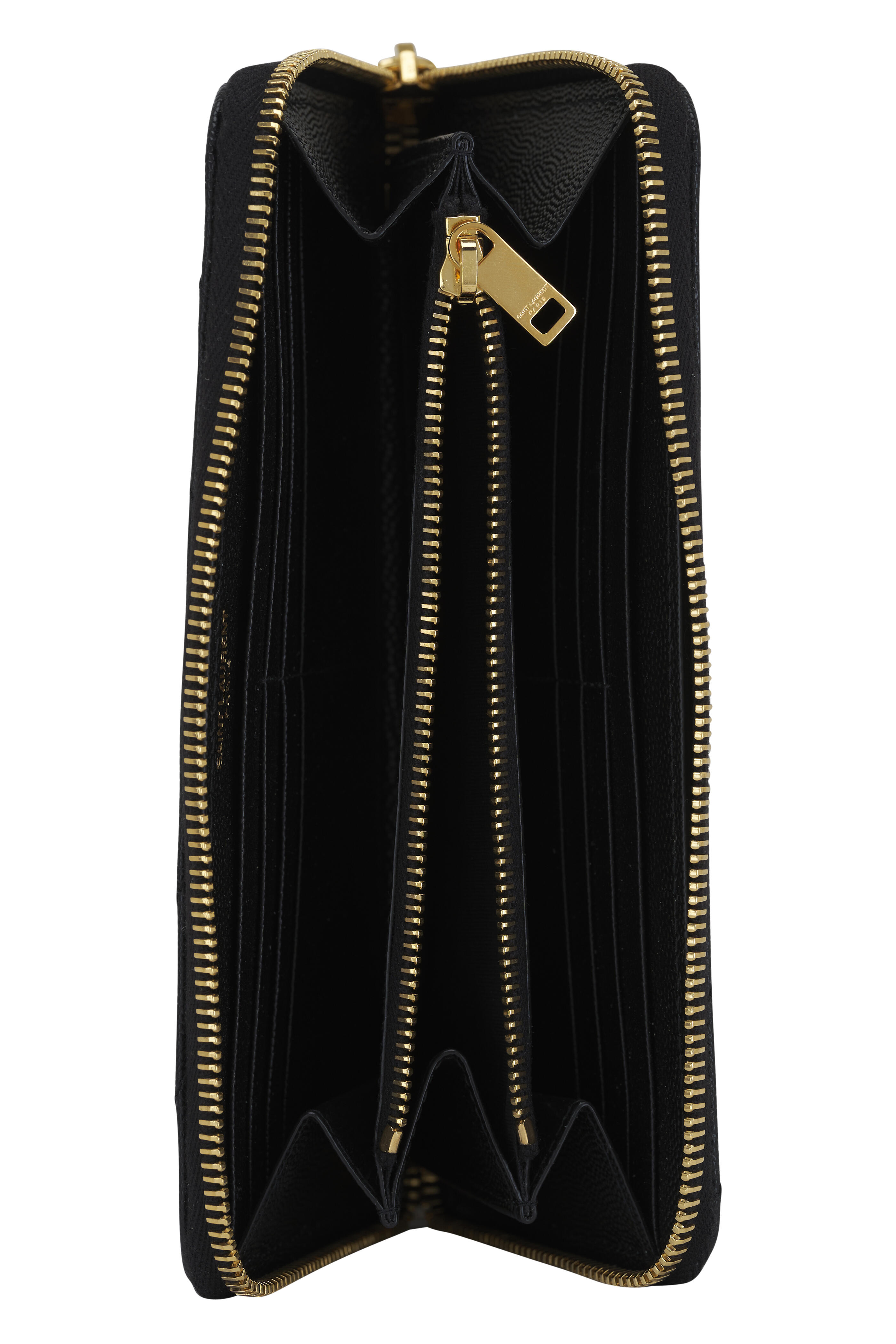 【関税＆送料込み】Saint Laurent Leather MatelassAC Cassand Saint Laurent - Cassandre Matelassé Black Leather Zip Wallet