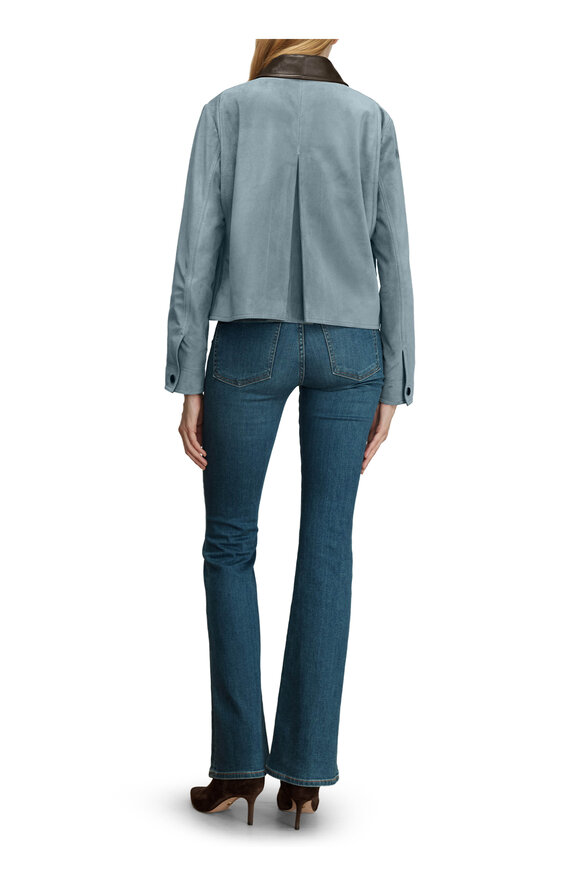 Veronica Beard Walters Blue Steel Suede Leather Barn Jacket - view 3