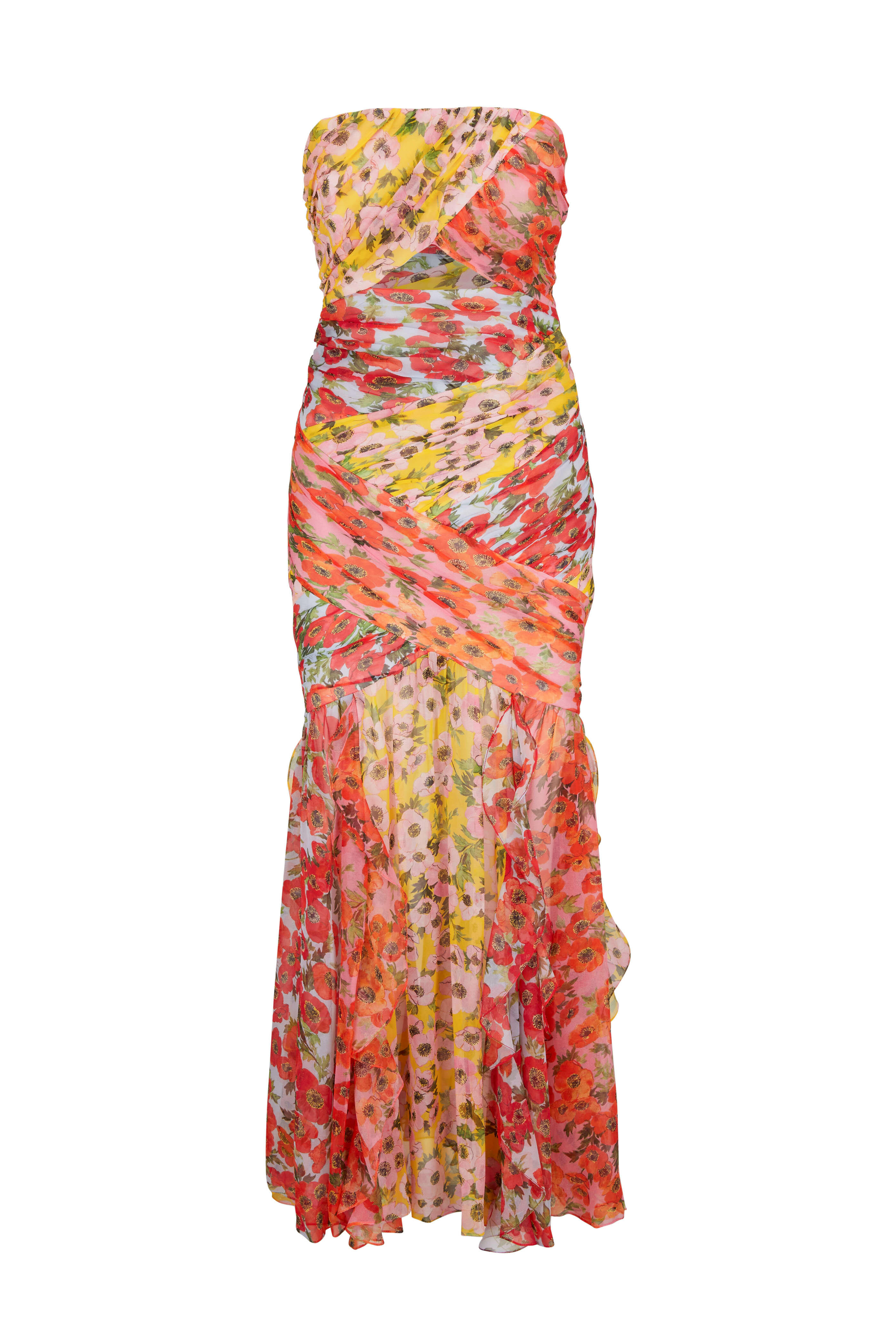 Carolina Herrera - Anemone Print Chiffon Strapless Cutout Dress