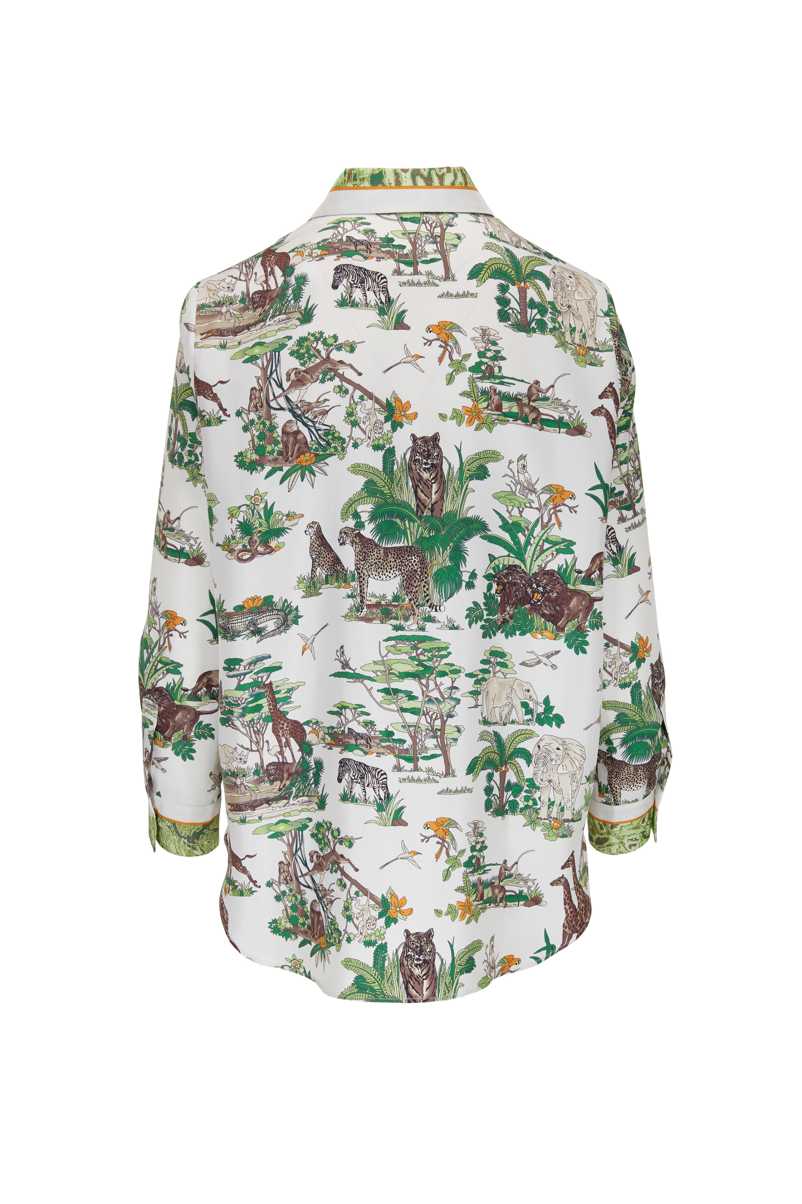 Rani Arabella - Green & White Safari Print Silk Blouse