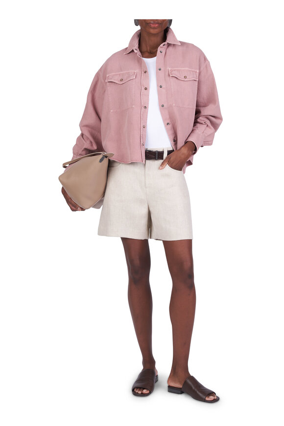 Brunello Cucinelli Ash Rose Garment-Dyed Cotton & Linen Shirt - view 4