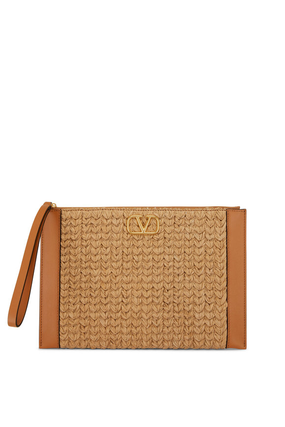 Valentino Garavani - Pecan Large Flat Raffia Pouch