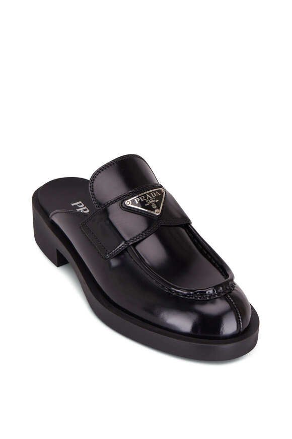 Prada - Black Spazzolato Leather Slip On Loafer, 50mm