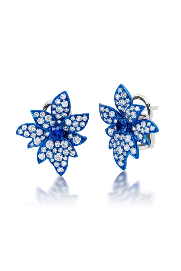 Graziela Gems Blue Sapphire & White Diamond Folha Earring