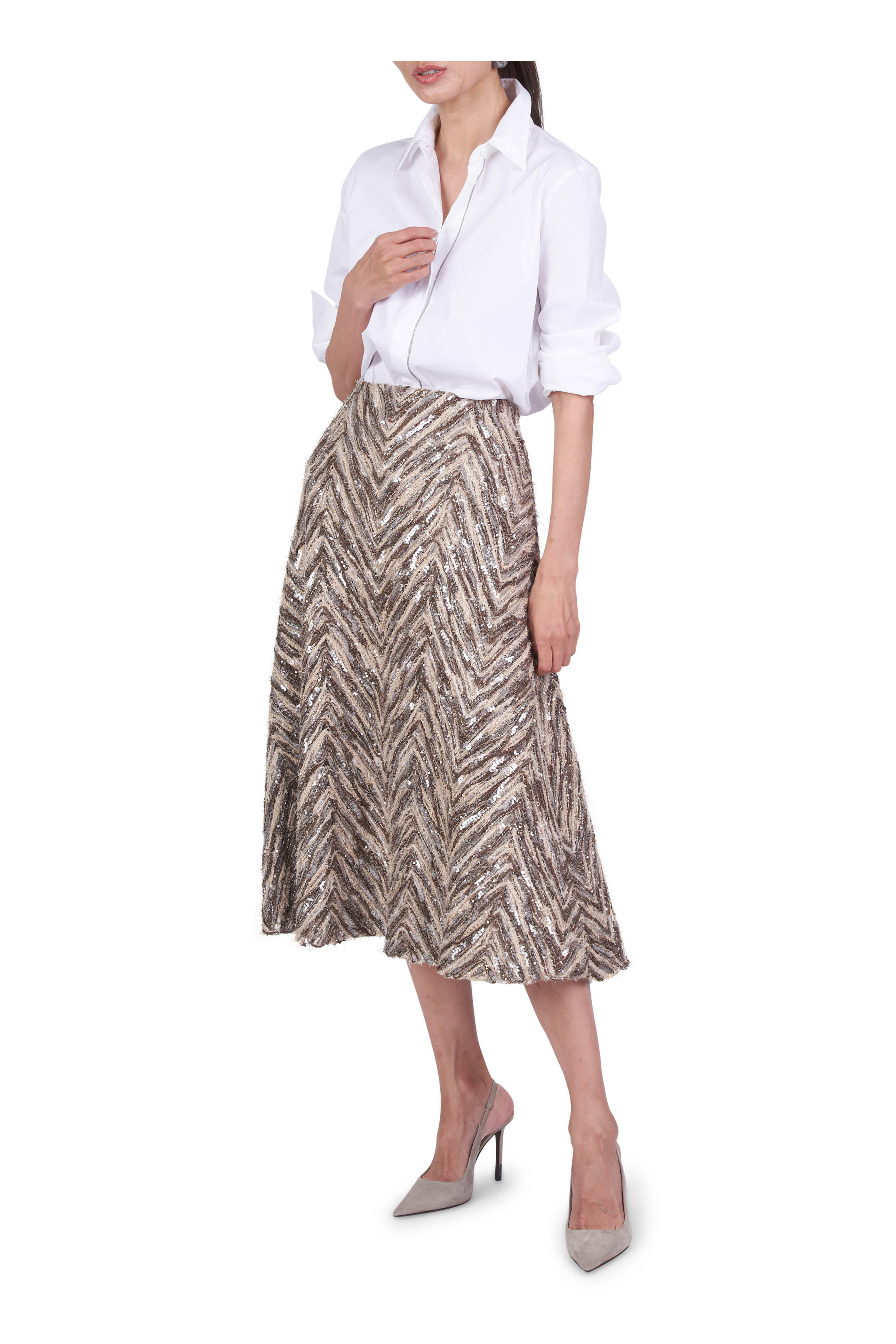 Brunello Cucinelli - Light Gray Suede Slingback Heel, 80mm