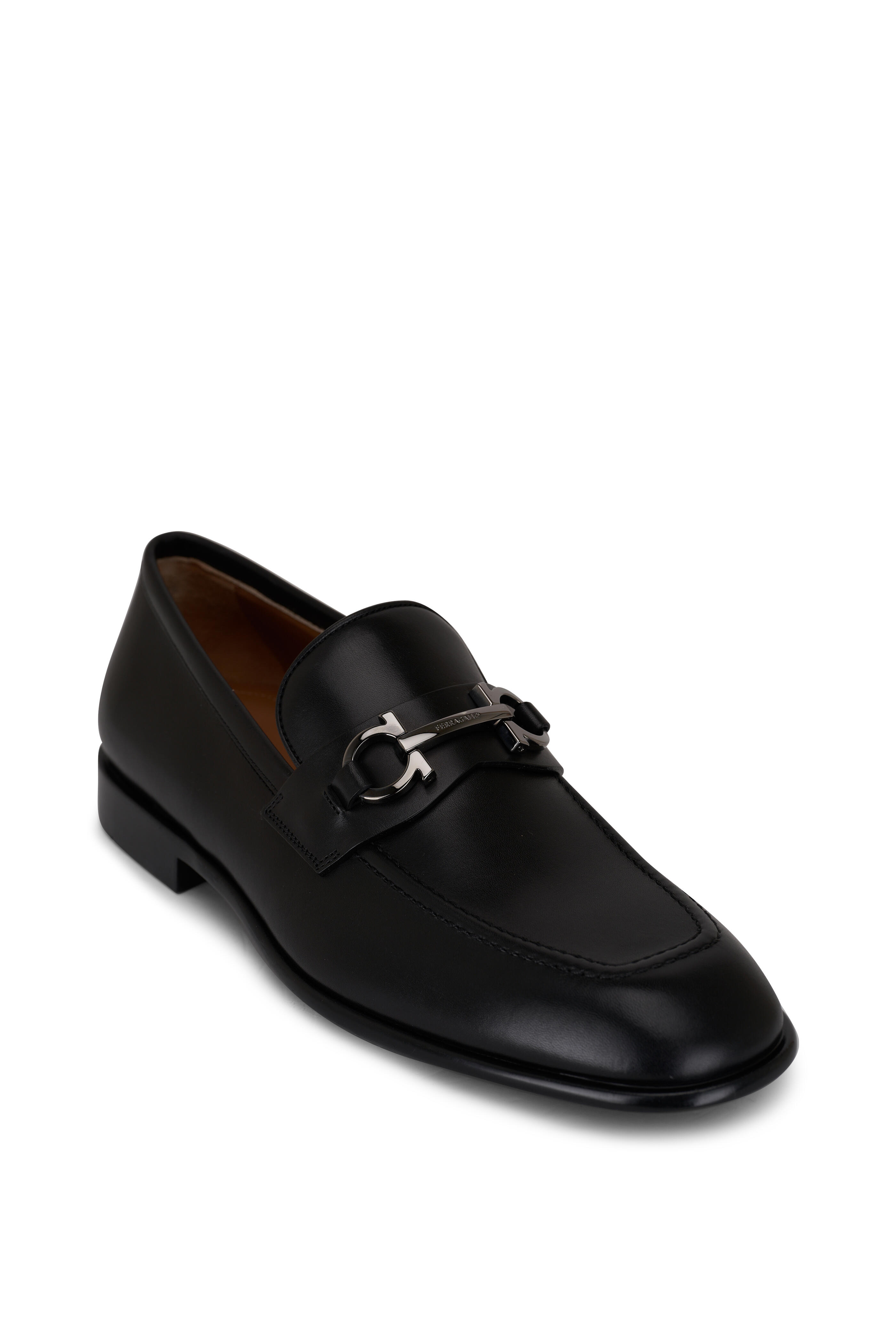 Ferragamo - Foster Black Leather Gancini Bit Penny Loafer