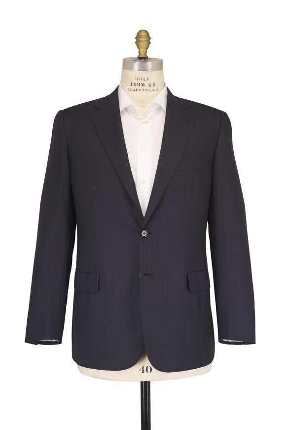Brioni Navy Tonal Soft Stripe Wool Suit - view 1