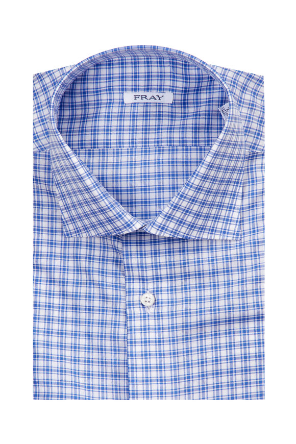 Fray Dark Blue Plaid Cotton Dress Shirt - view 1